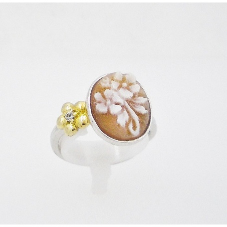 Cameo ring silver A23L Italian cameo flower-