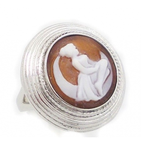 Italian Cameo ring in Sterling Silver cameo with woman on the Moon-A47