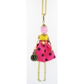Necklace Le Carose classic doll pendant with pink and brown polka dots skirt an yello t-shirt