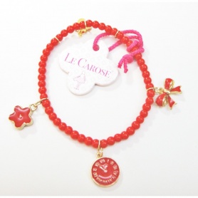 Le carose bracelet elastic line with red pearls and pendants red