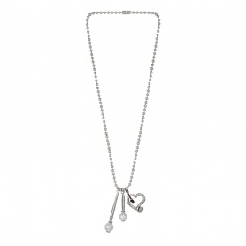 Long Necklace Uno de 50 in silver metal with heart pendant and pearl