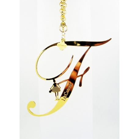 Collana Le Carose lettera F in metallo dorato e logo inciso