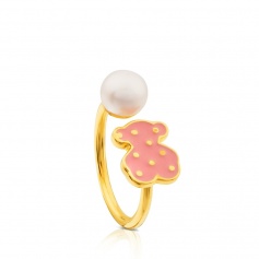 Ring silver enameled and bear Pearl Tous Face