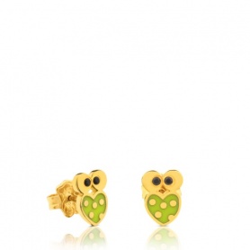 Studs Tous Face with green enamel heart-612,633,590