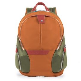Piquadro backpack small Orange fabric and leather Coleos