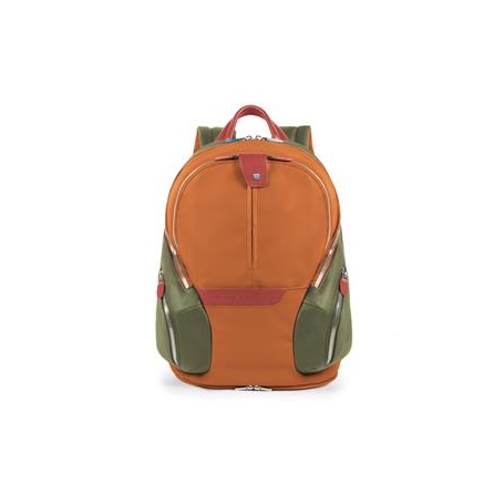 Piquadro backpack small Orange fabric and leather Coleos