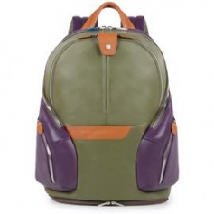 Piquadro backpack small green leather and fabric Coleos-CA3936OS/VE
