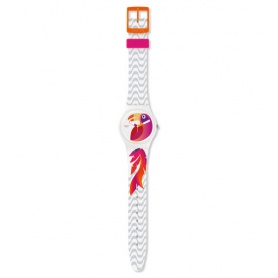 Clock Colors Swatch Papagaye white and pink Beach Swing-GW175