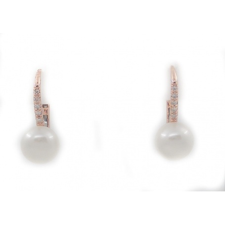 Hebel-Rückseite Mimi Happy Ohrringe mit Perlen und Diamanten