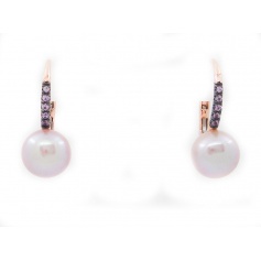 Lever-back earrings Mimi Happy with Pearl and purple sapphires