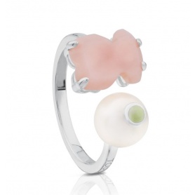 Silver ring with Pearl and Tous Teddy Erma pink Opal