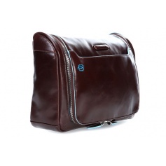 Large dark brown leather beauty Piquadro line Blue Square