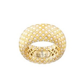 Band-Ring gelb-Gold und weiß Emaille Gucci Diamantissima