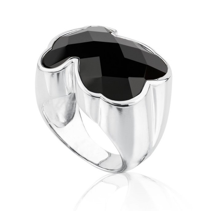 Tous bear silver Onyx Ring wide band