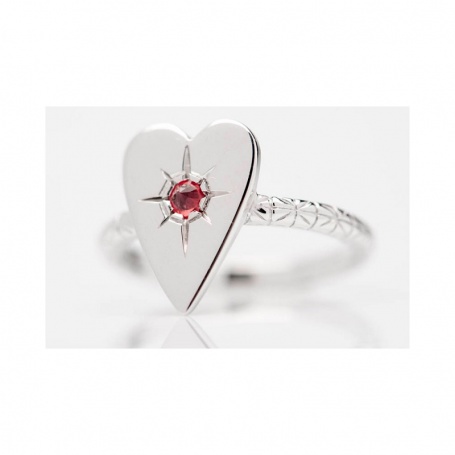 Otto Gioielli big heart ring in silver and red sapphire