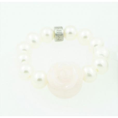 Anello Mimì elastica con rosa opale rosa e perle bianche