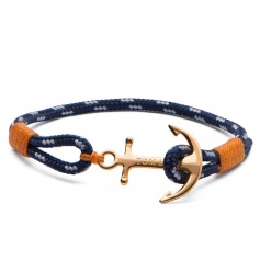 Blaues Schlüsselband mit goldener Anker und Tom Hope Armband Senf-24 k-one