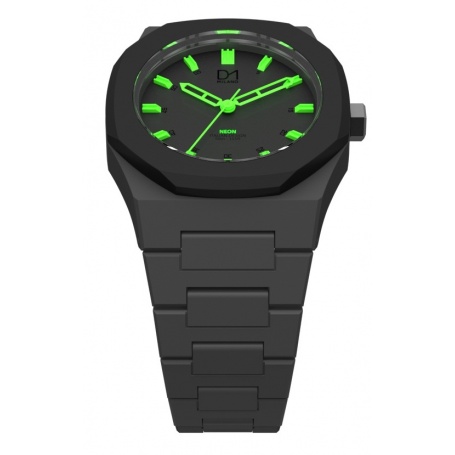 Clock Neon Green with black line D1 Milan octagonal ring indices