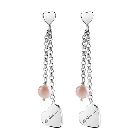 Salvini Earrings with Pearl and Heart Silver and Diamond Pendant.