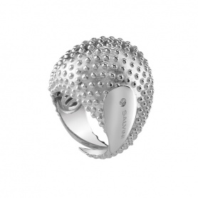 Salvini Bold ring in glossy silver satin with studs and brilliant