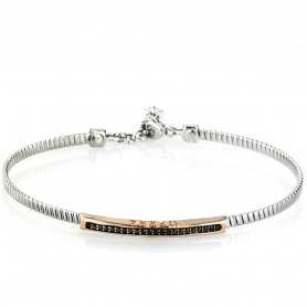 Semi-rigid silver and black stones bracelet - 3131BLACK