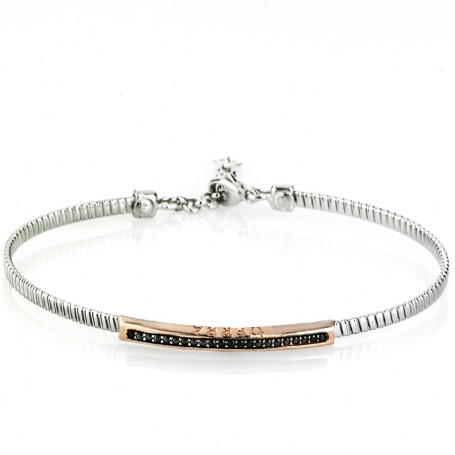 Semi-rigid silver and black stones bracelet - 3131BLACK