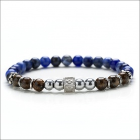 Women's Tassel bracelet blue and brown elastic band - ARTHUR