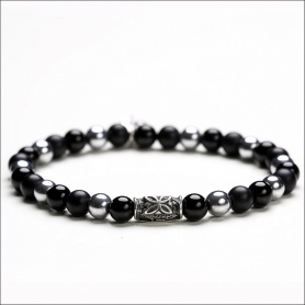 Black and silver elastic black men's tassel bracelet - BLACK SILVER