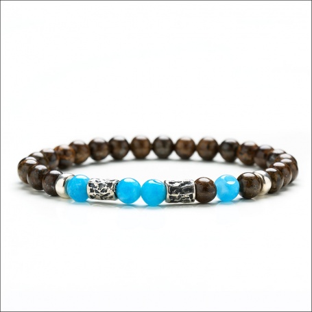 Brown and turquoise elastic women's tassel bracelet - JACOB