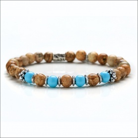 Brown and turquoise women's elastic tassel bracelet - NAJIB