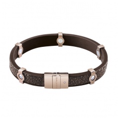 Bracelet Salvini Ray line in silver and pink leather - 20073505
