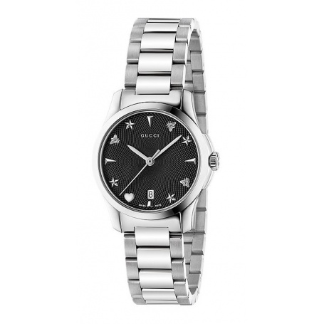 Gucci Watch G-Timeless Small Guilloche Black Steel - YA126573