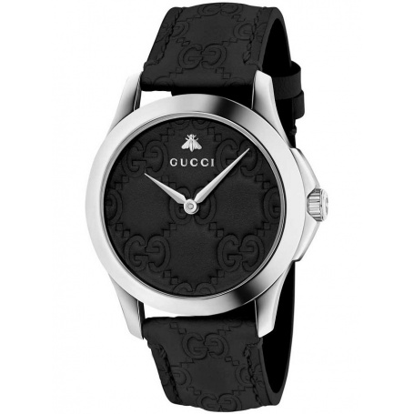 Gucci timeless woman timepiece dial and black leather strap