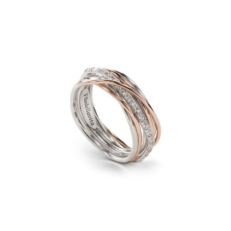 Siebenstrang Silber, Gold- und Diamant-Gewinde Ring - AN7ARBT
