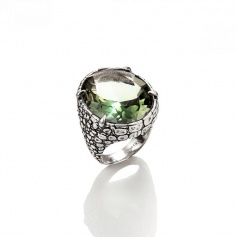 Raspini anello coccodrillo con quarzo verde argento martellato - 9398/16