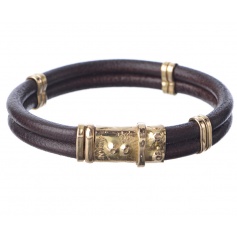Misani jewelry bracelet with double strand of leather and gold - B114