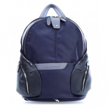 Small Piquadro backpack in blue leather and fabric Coleos - CA3936OS / BLU2