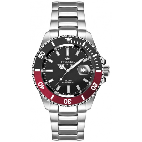 Pryngeps Mediterrane Submariner Uhr, schwarze und rote Zwinge