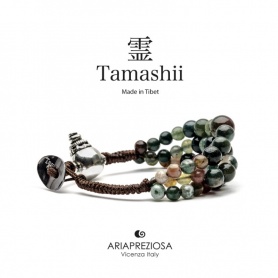 Tamashii Dul Ba Armband, Moschus Achat, dreisträngig, Silber Calabash