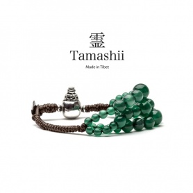 Tamashii Dul Ba Agata green Bracelet, three strands, silver Calabash