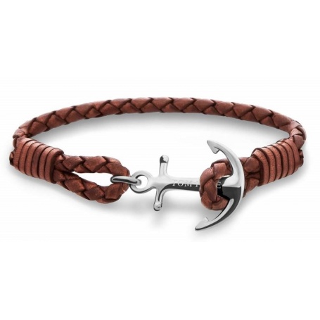 Tom Hope bracelet in cognac-colored braided leather with Ancora TM0202