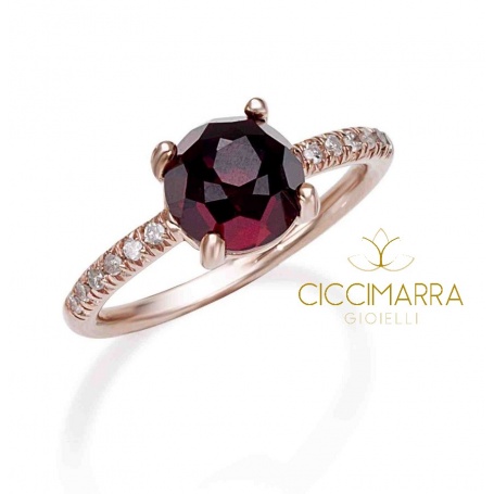 Mimì Happy ring in rose gold with garnet and diamonds