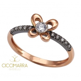 Mimì Y-ME butterfly ring in rose and black gold with diamonds