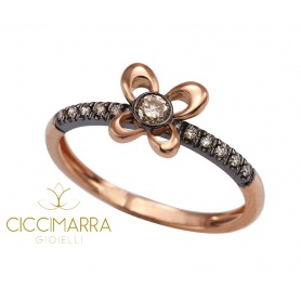 Mimì Y-ME butterfly ring in pink and black gold with brown diamonds