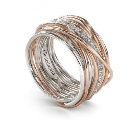 Filodellavita ring with thirteen threads in silver, rose gold and diamonds