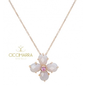 Mimì Bloom flower necklace in gold with gray Agate and pink Sapphire
