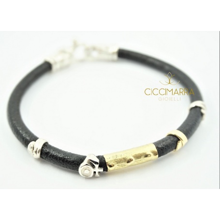 Misani Grand Tour jewelery, bracelet in leather, gold and silver B2006
