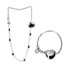 Breil Bloom Halskette oder Armband, Frau, Stahlherz, schwarzer Onyx, Halsband