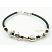 Misani bracelet leather with silver nuggets and gold B2008