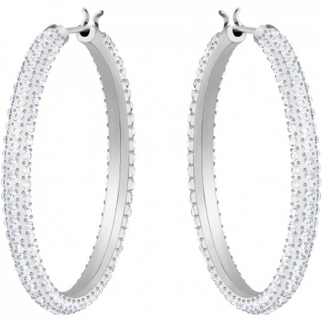 Swarovski Stone hoop earrings, white silver crystals - 5389432